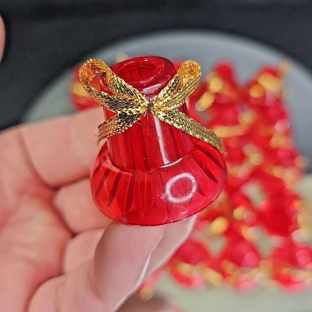 Vintage Mini Light Red Bell Overs Set Of 25pcs Christmas Light Covers Good Cond - Picture 3 of 9